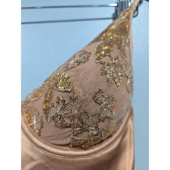 Victoria's Secret Satin Honey Sequin Ziggy Glam Embroidered Mini Slip Dress Sz M - Picture 6 of 16